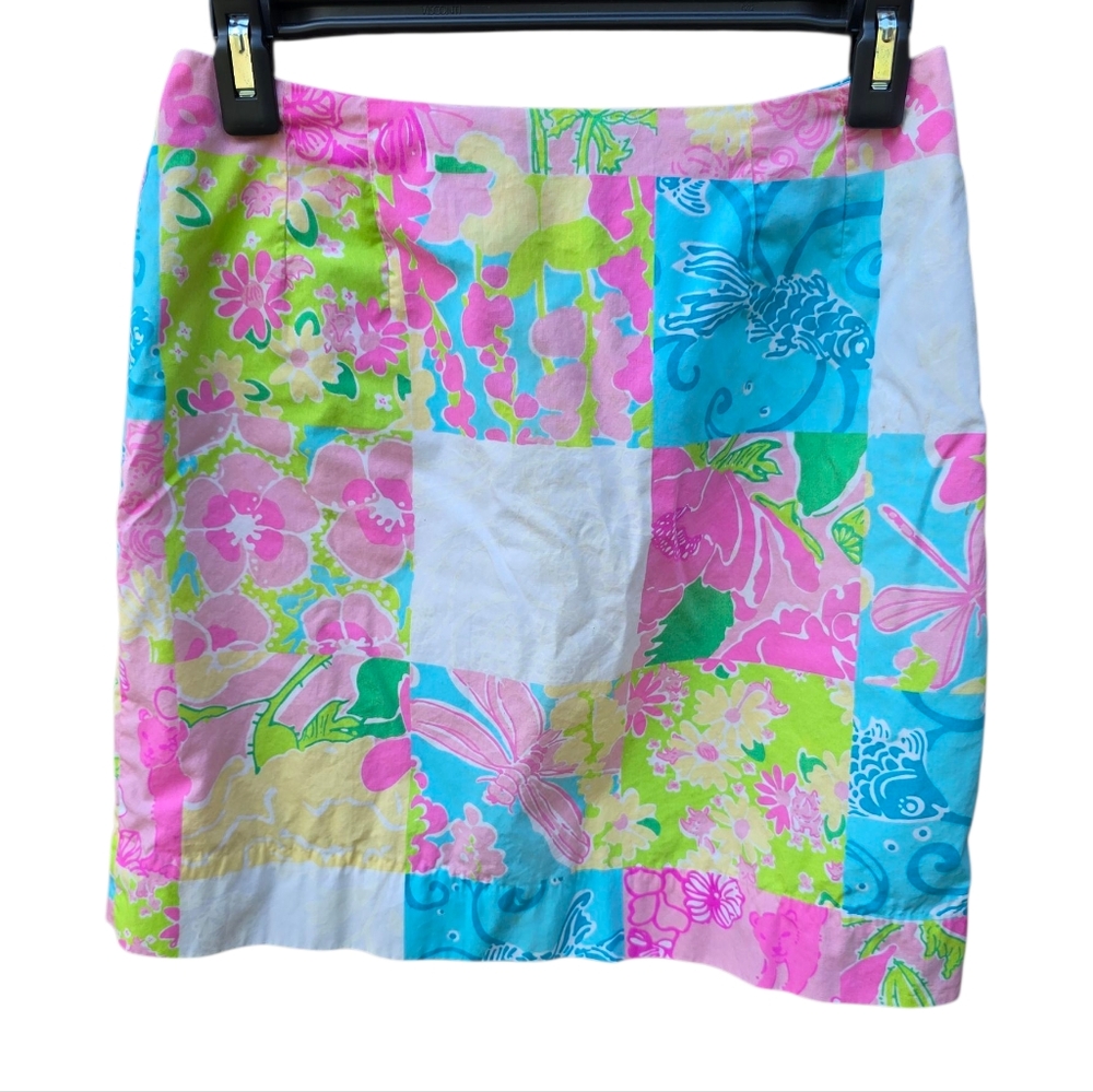 Vintage Lilly Pulitzer White Label Patchwork Lined Skirt Size 4